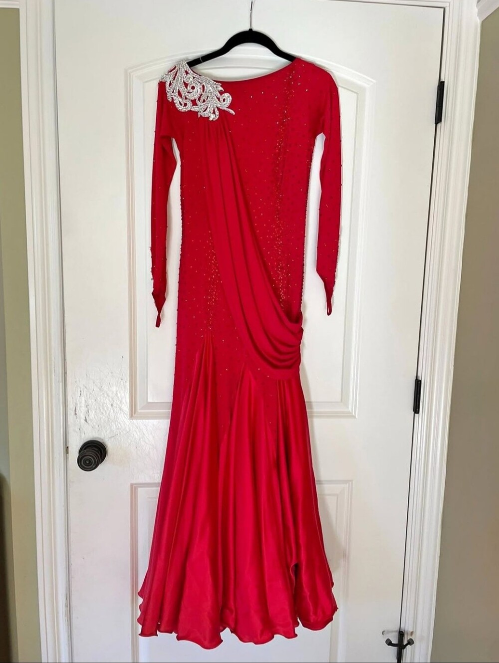 LeNique Red Long-Sleeve American Smooth Ballroom Dress
